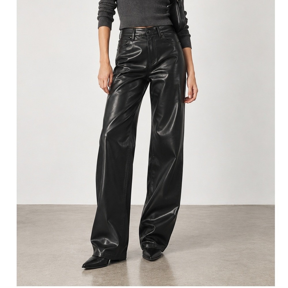 Enza Costa Faux Leather Pants Size 0 Black Sleek 90s Minimal Moto Style